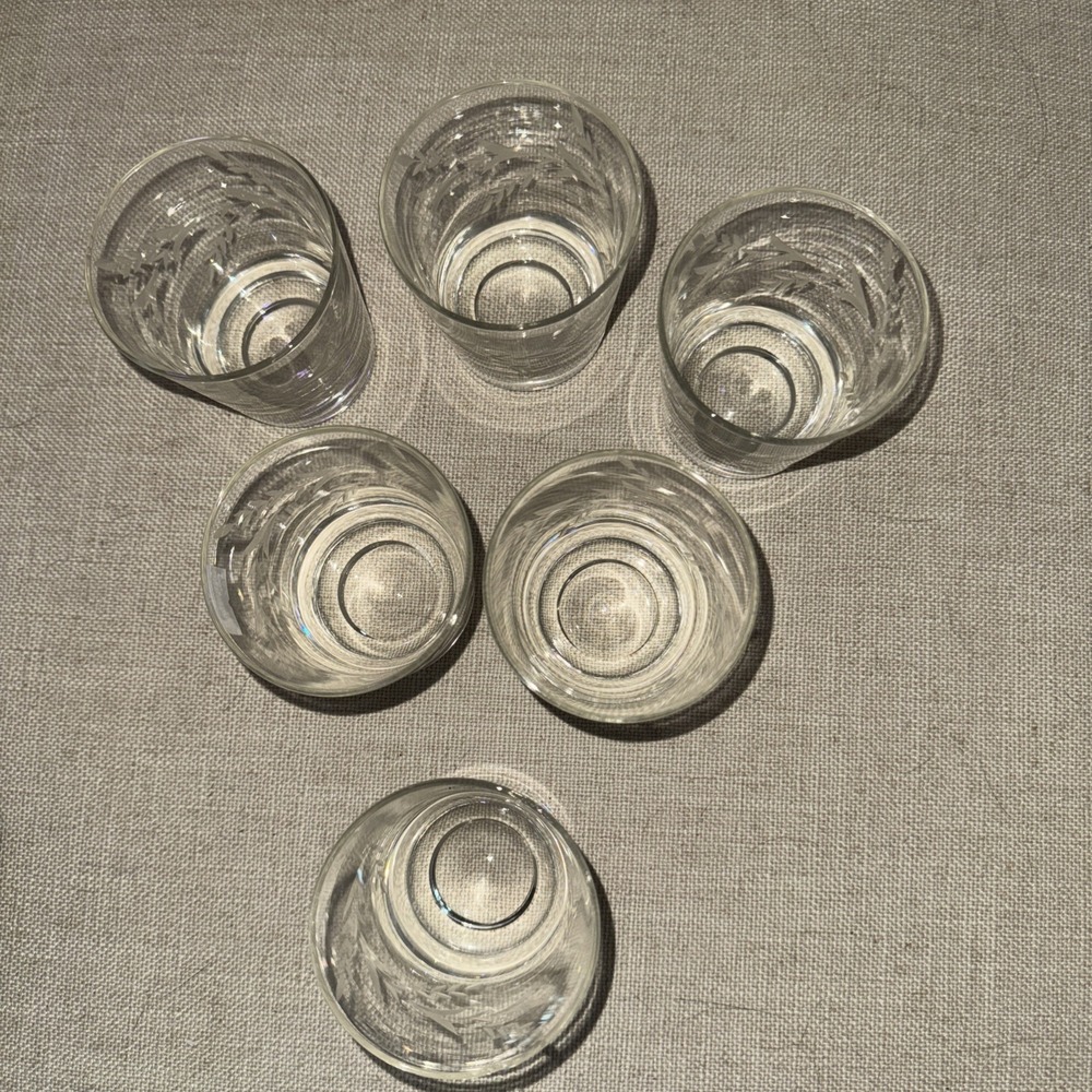 Vintage Set Of 6 Etched Lo Ball /whiskey Glasses OLA000 - Picture 2 of 9